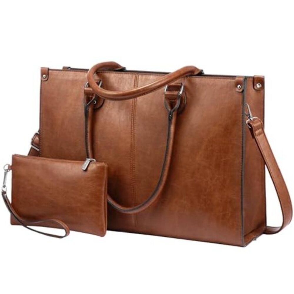 Laptop Tote Bag for Women, 15.6 Inch Large Capacity Vintage Leather